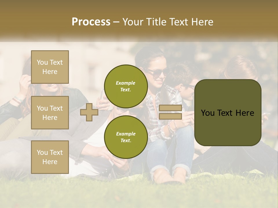 A Group Of People Sitting On The Grass Looking At Their Cell Phones PowerPoint Template
