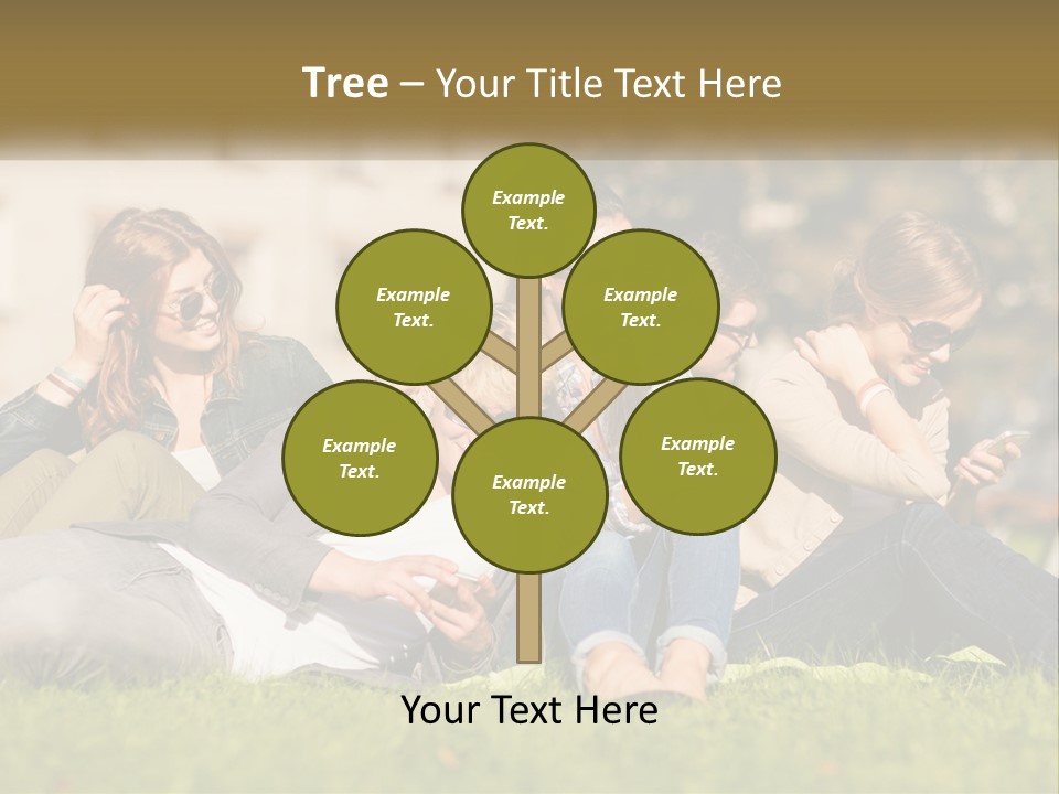 A Group Of People Sitting On The Grass Looking At Their Cell Phones PowerPoint Template