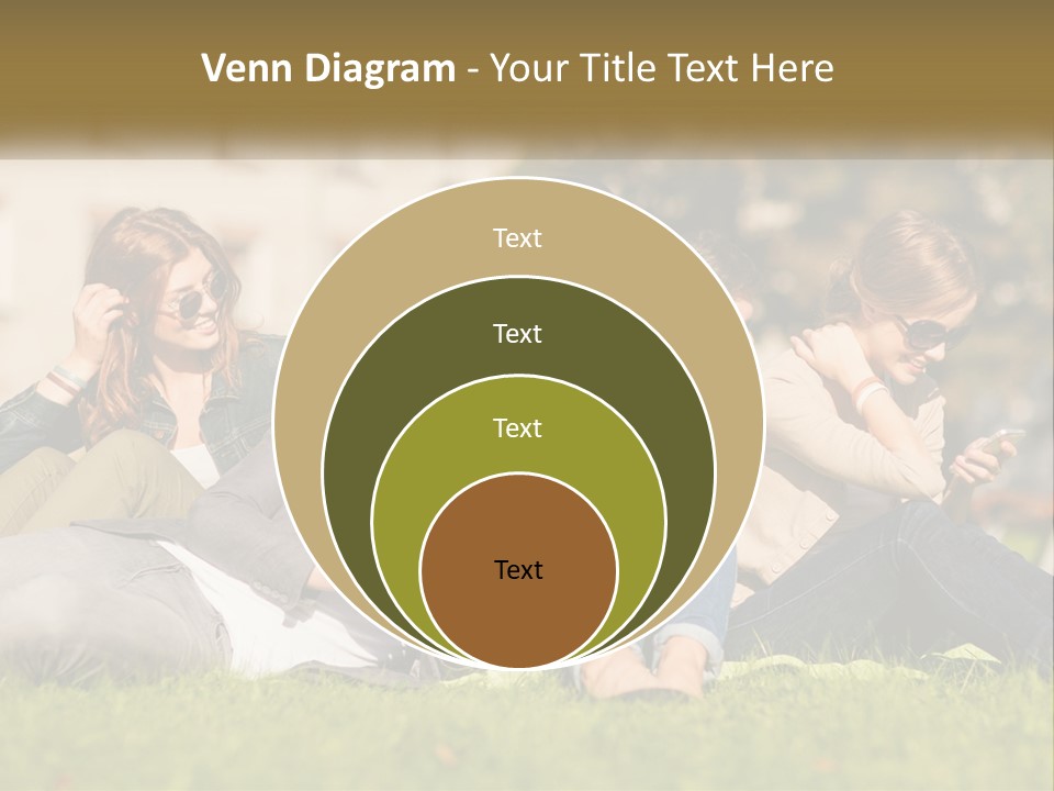 A Group Of People Sitting On The Grass Looking At Their Cell Phones PowerPoint Template