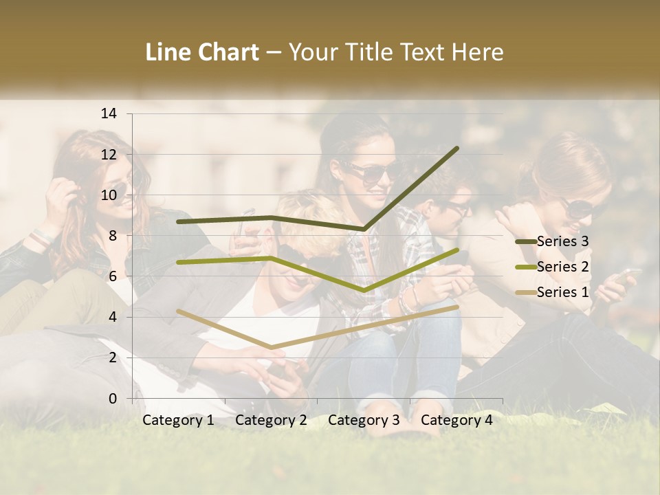 A Group Of People Sitting On The Grass Looking At Their Cell Phones PowerPoint Template