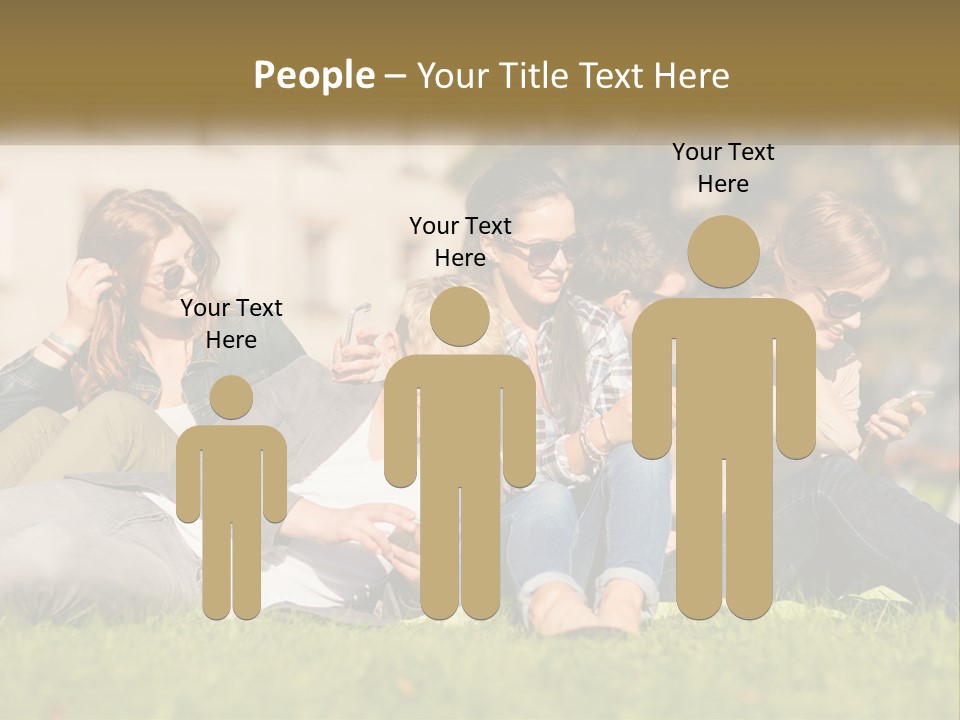 A Group Of People Sitting On The Grass Looking At Their Cell Phones PowerPoint Template