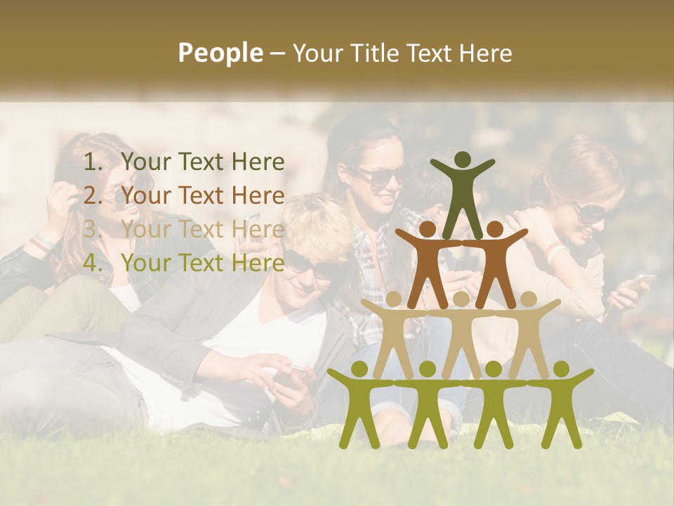 A Group Of People Sitting On The Grass Looking At Their Cell Phones PowerPoint Template
