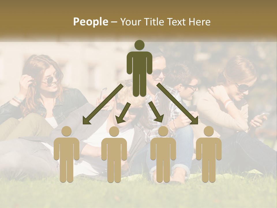 A Group Of People Sitting On The Grass Looking At Their Cell Phones PowerPoint Template