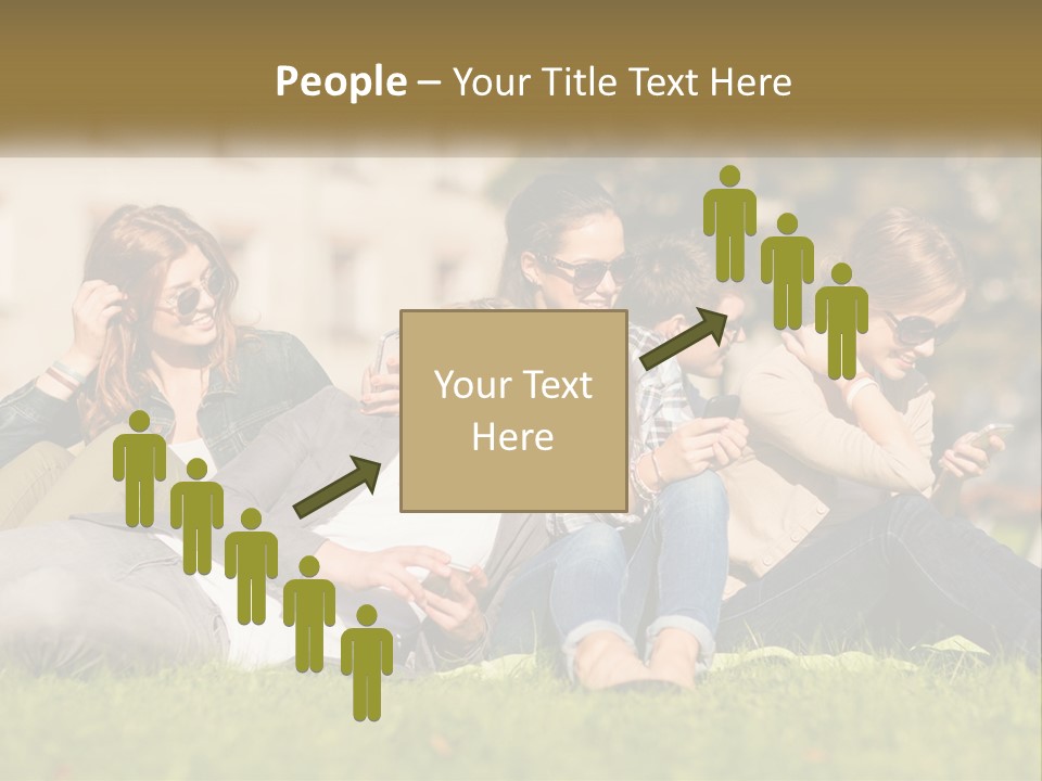 A Group Of People Sitting On The Grass Looking At Their Cell Phones PowerPoint Template