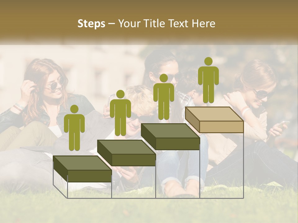 A Group Of People Sitting On The Grass Looking At Their Cell Phones PowerPoint Template