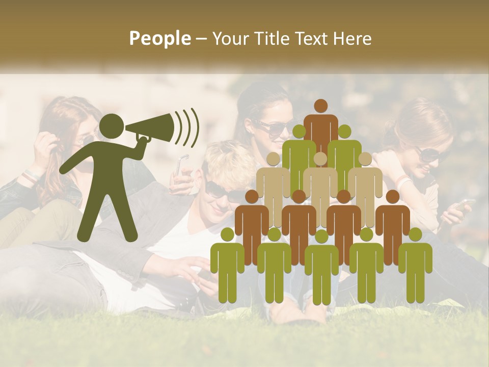 A Group Of People Sitting On The Grass Looking At Their Cell Phones PowerPoint Template