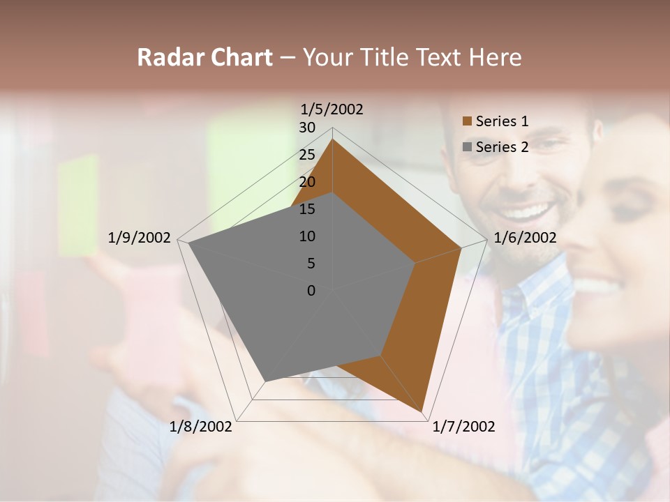 A Man And Woman Are Looking At Sticky Notes PowerPoint Template