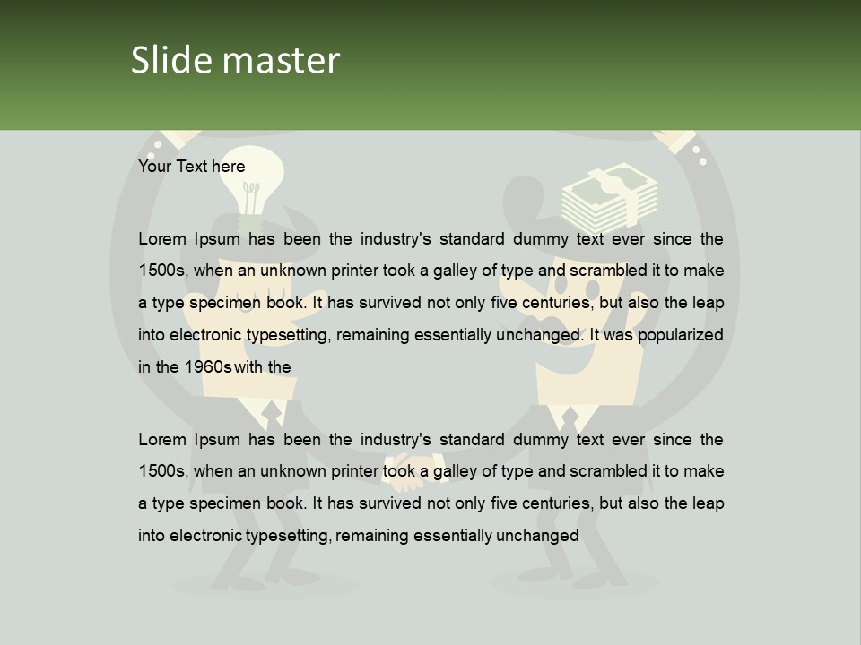 Two Businessmen Shaking Hands With A Light Bulb Above Them PowerPoint Template