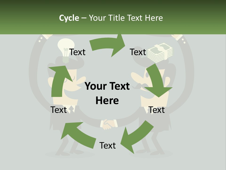 Two Businessmen Shaking Hands With A Light Bulb Above Them PowerPoint Template