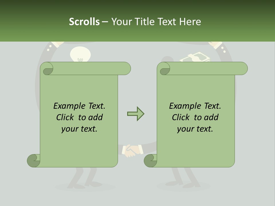 Two Businessmen Shaking Hands With A Light Bulb Above Them PowerPoint Template