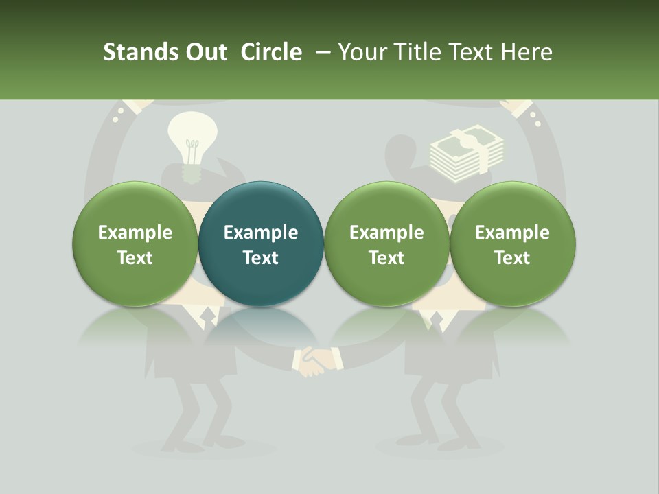 Two Businessmen Shaking Hands With A Light Bulb Above Them PowerPoint Template