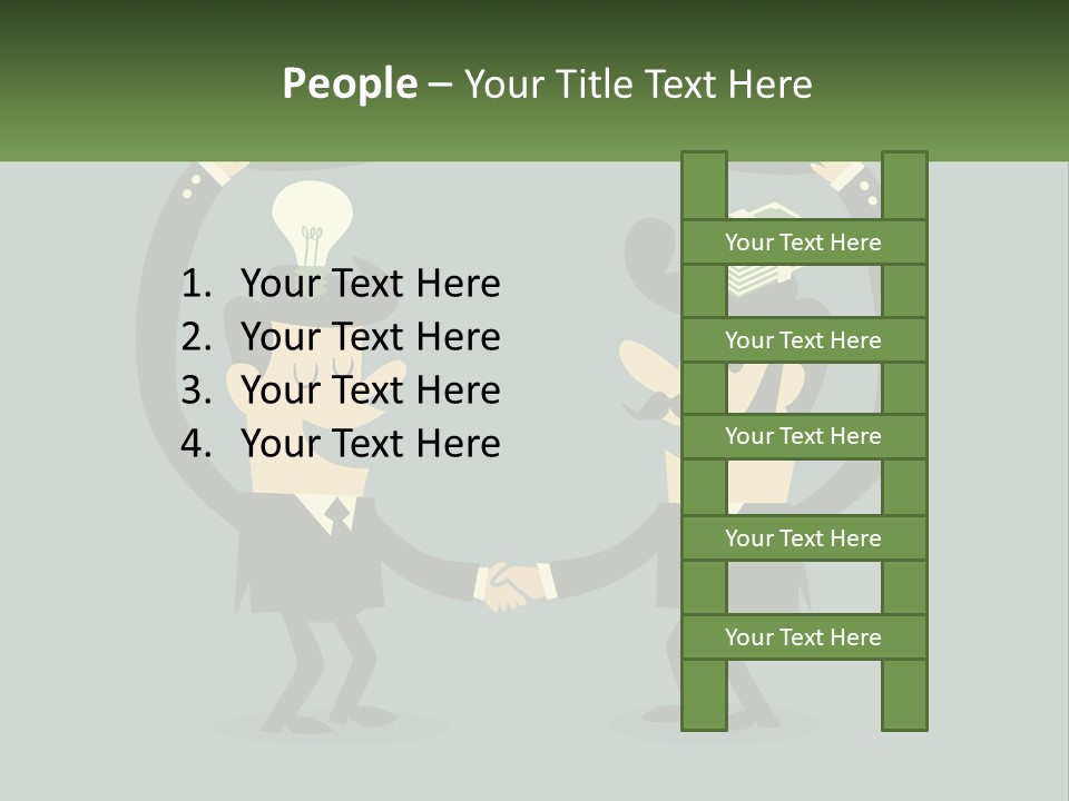 Two Businessmen Shaking Hands With A Light Bulb Above Them PowerPoint Template