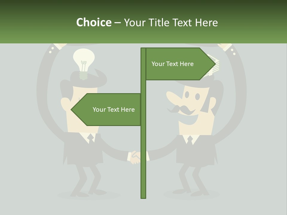 Two Businessmen Shaking Hands With A Light Bulb Above Them PowerPoint Template