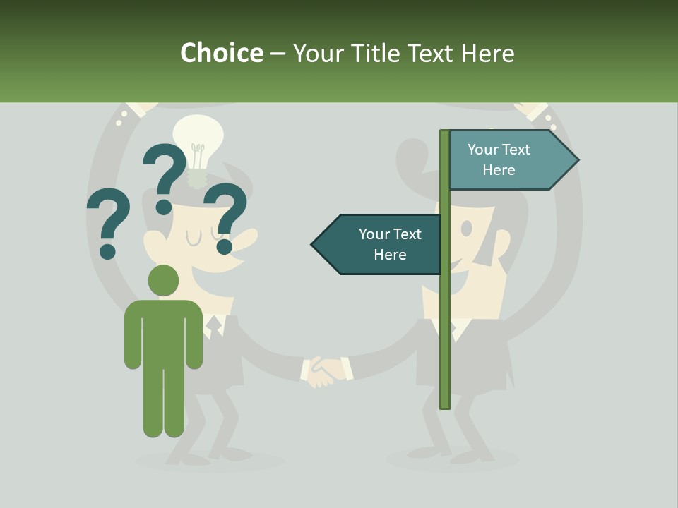 Two Businessmen Shaking Hands With A Light Bulb Above Them PowerPoint Template