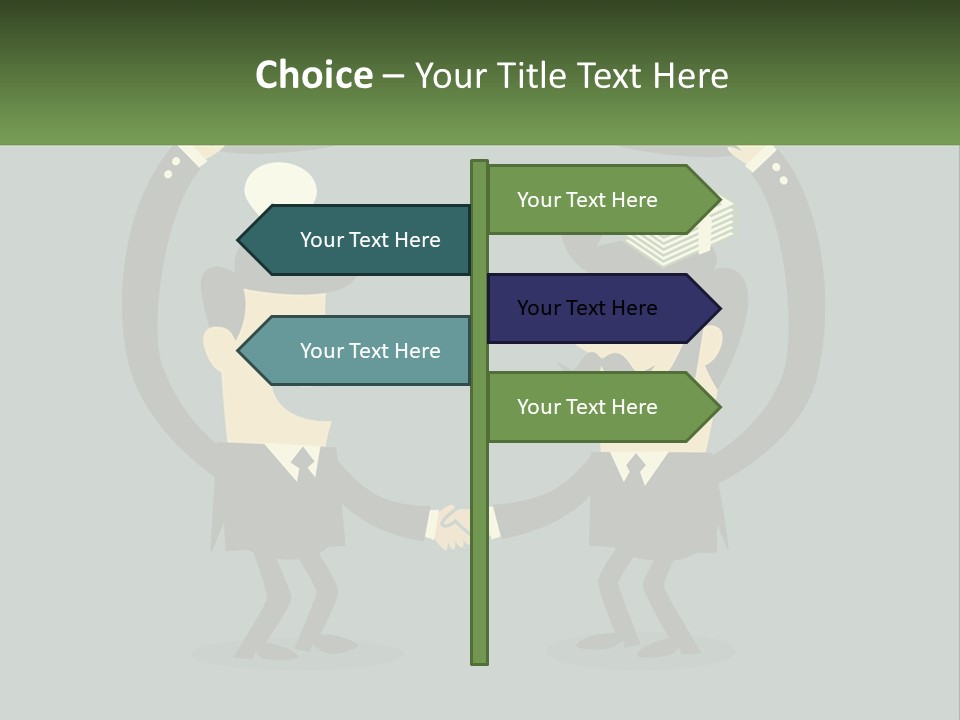 Two Businessmen Shaking Hands With A Light Bulb Above Them PowerPoint Template