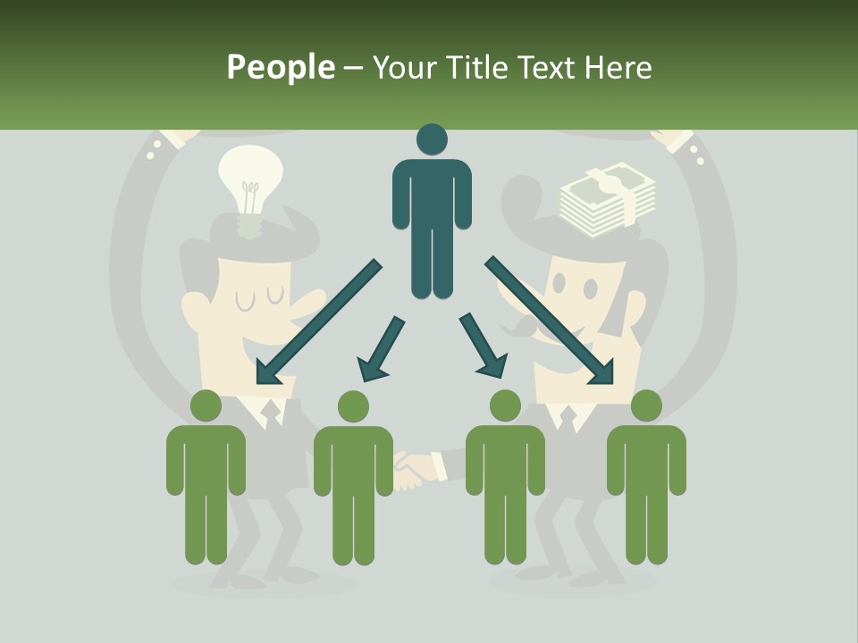 Two Businessmen Shaking Hands With A Light Bulb Above Them PowerPoint Template