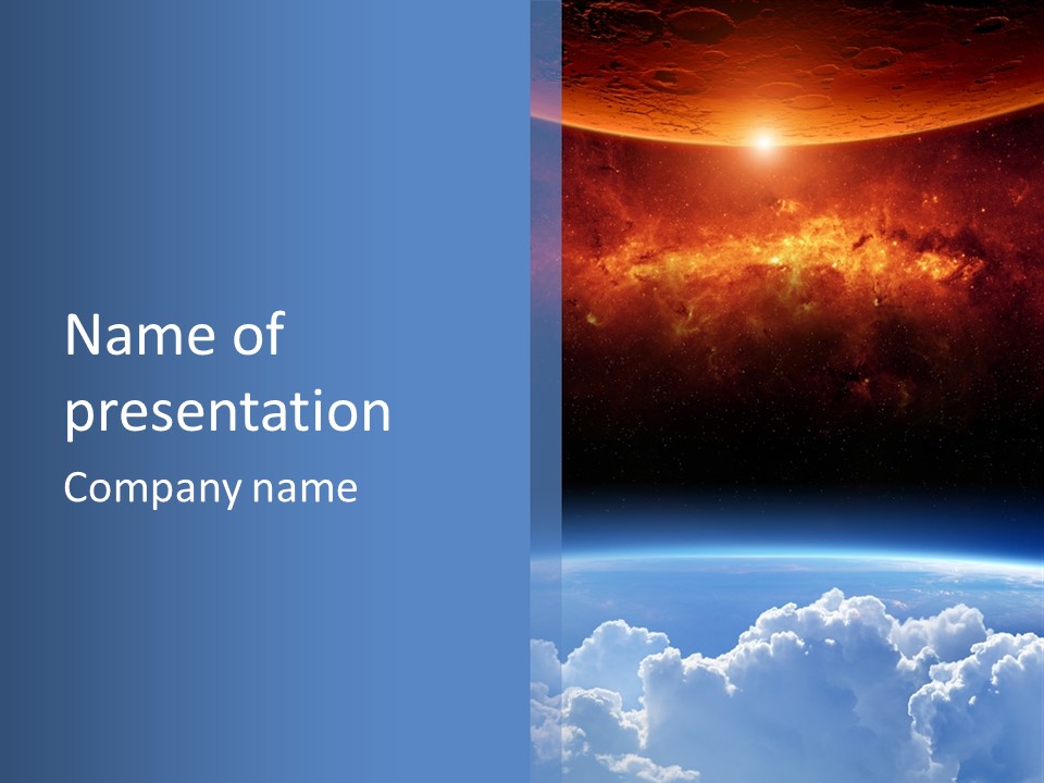 An Image Of A Space Station With Clouds And Stars PowerPoint Template
