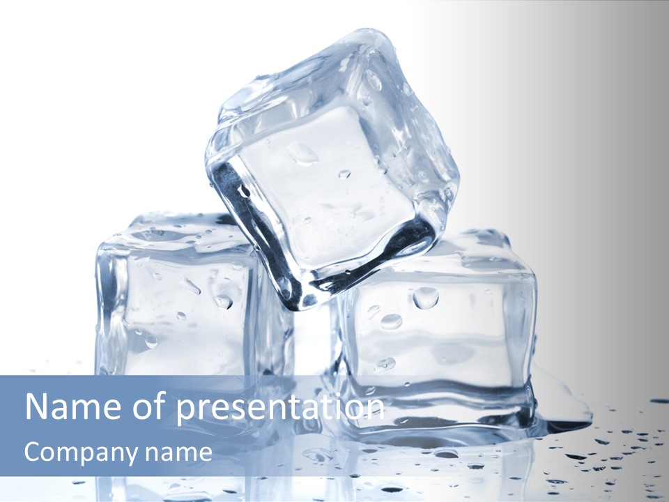 Three Ice Cubes On A Table With Water Droplets PowerPoint Template