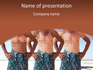 A Man With No Shirt Standing In Front Of Three Other Men PowerPoint Template