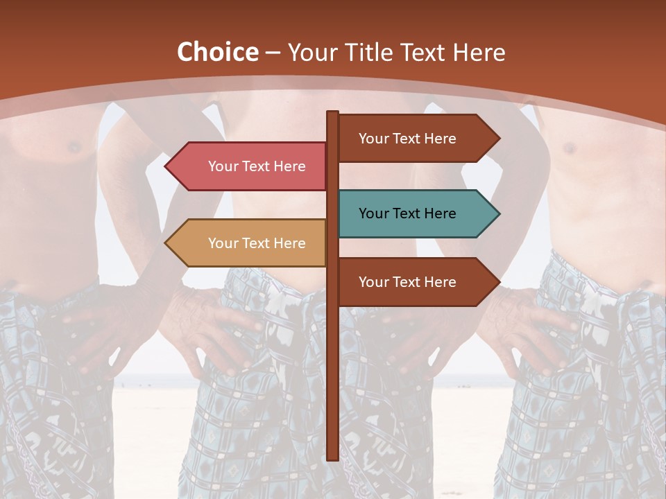 A Man With No Shirt Standing In Front Of Three Other Men PowerPoint Template