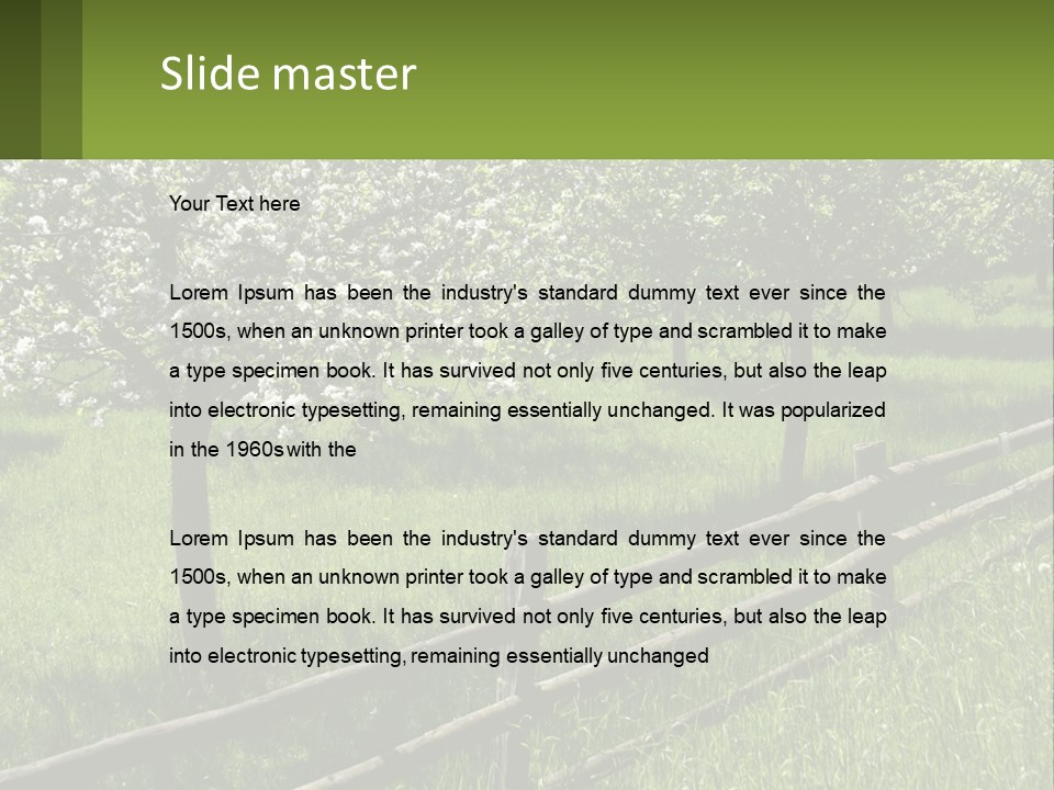 A Field Of Trees With A Fence In The Foreground PowerPoint Template