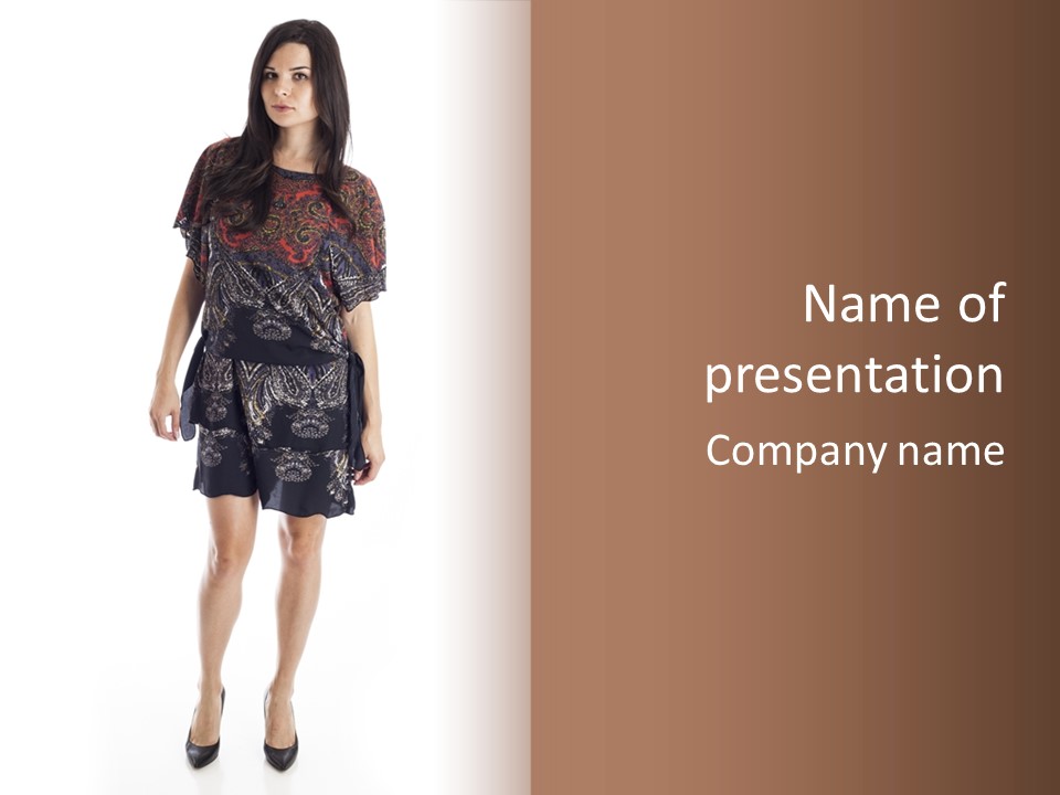 A Woman Standing In Front Of A Brown Background PowerPoint Template