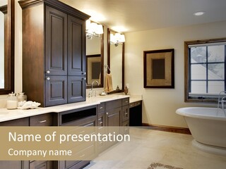A Bathroom With A Tub, Sink, And Mirror PowerPoint Template
