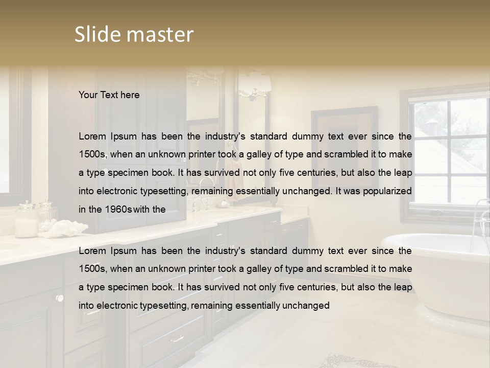 A Bathroom With A Tub, Sink, And Mirror PowerPoint Template