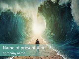 A Man Standing In Front Of A Giant Wave PowerPoint Template