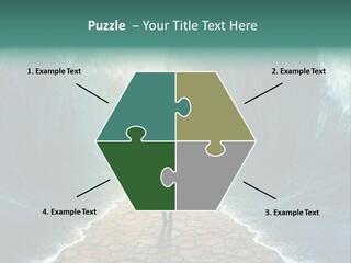 A Man Standing In Front Of A Giant Wave PowerPoint Template