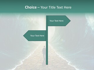 A Man Standing In Front Of A Giant Wave PowerPoint Template