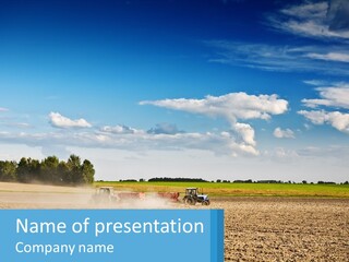 A Tractor Plowing A Field On A Sunny Day PowerPoint Template