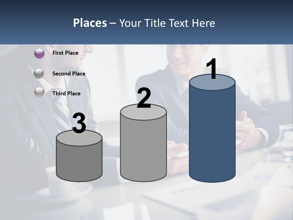 Two Men Sitting At A Table With A Tablet PowerPoint Template