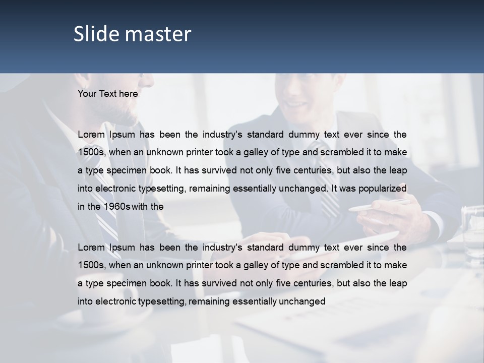 Two Men Sitting At A Table With A Tablet PowerPoint Template