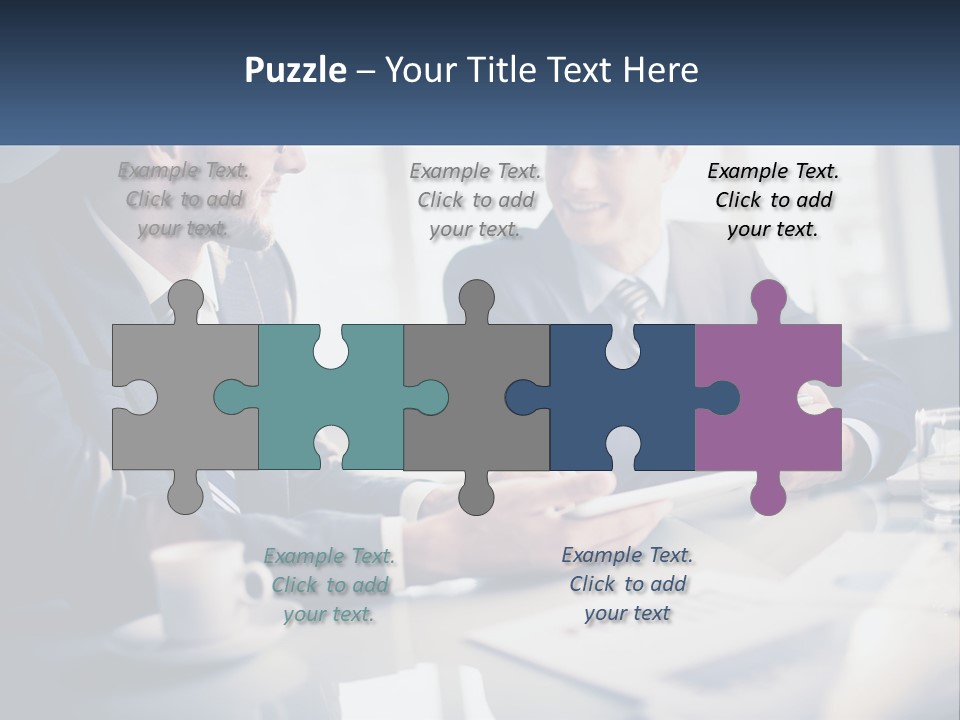 Two Men Sitting At A Table With A Tablet PowerPoint Template