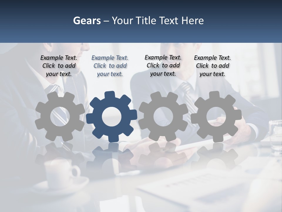 Two Men Sitting At A Table With A Tablet PowerPoint Template