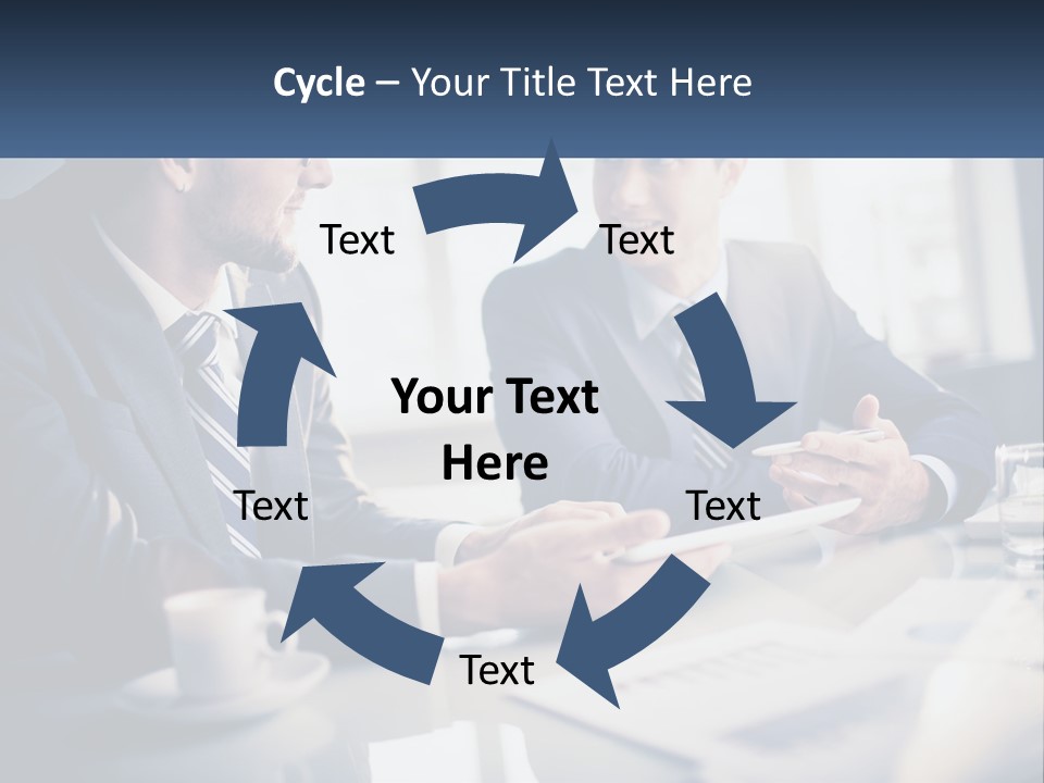 Two Men Sitting At A Table With A Tablet PowerPoint Template