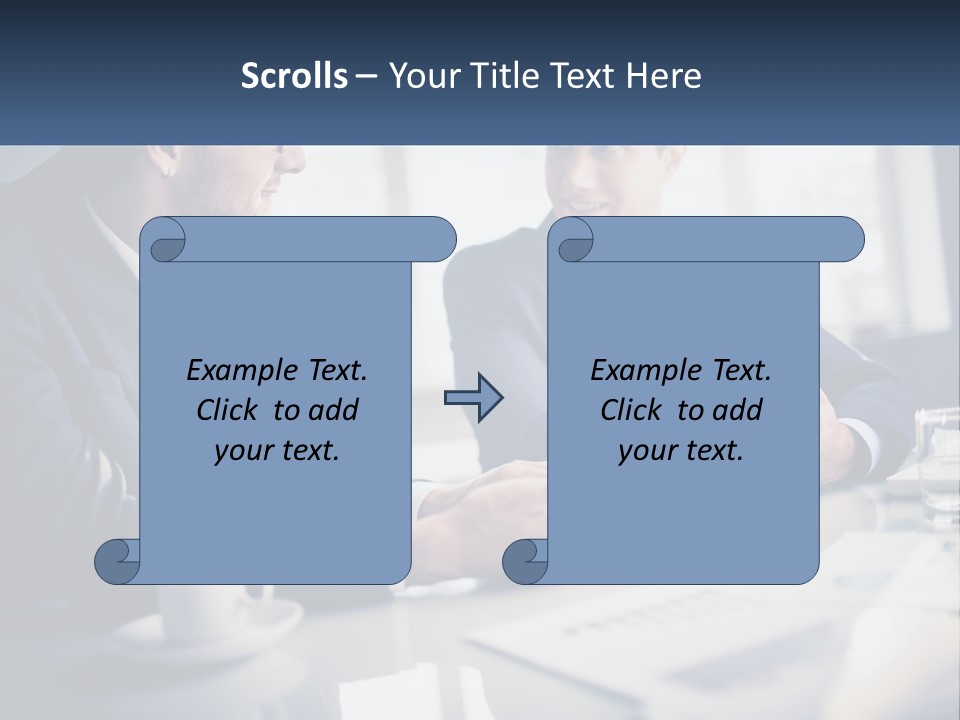 Two Men Sitting At A Table With A Tablet PowerPoint Template