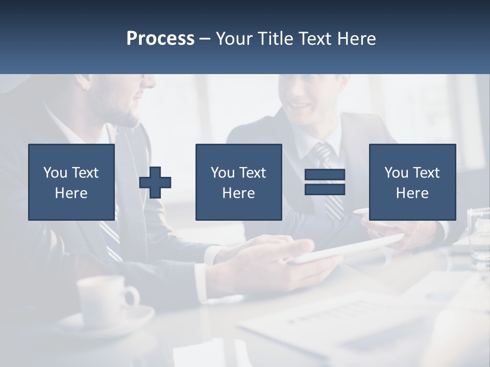 Two Men Sitting At A Table With A Tablet PowerPoint Template