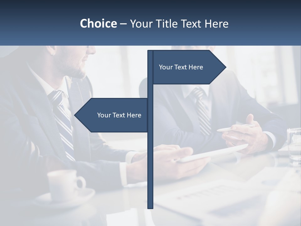 Two Men Sitting At A Table With A Tablet PowerPoint Template