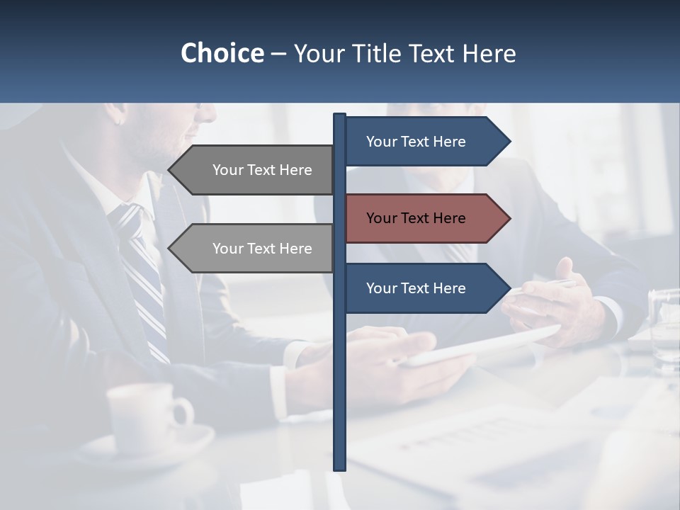 Two Men Sitting At A Table With A Tablet PowerPoint Template