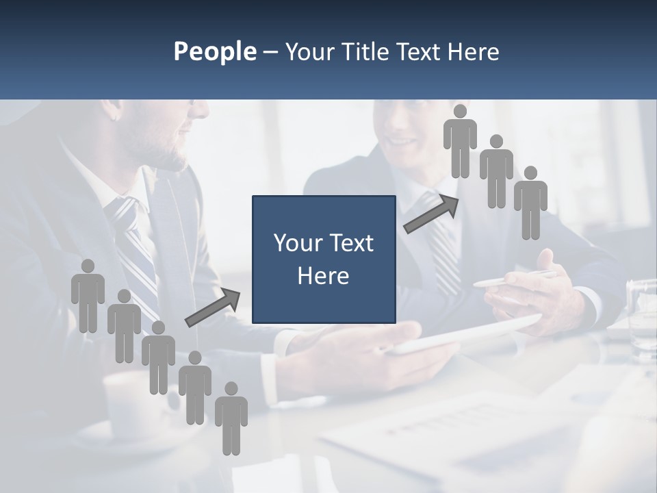 Two Men Sitting At A Table With A Tablet PowerPoint Template