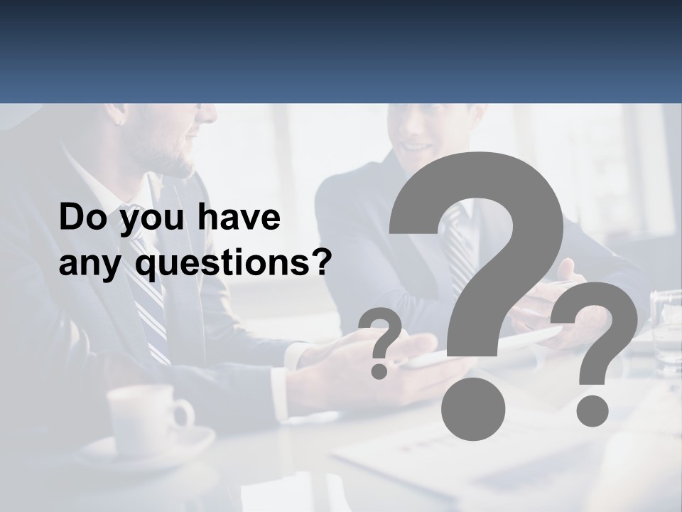 Two Men Sitting At A Table With A Tablet PowerPoint Template