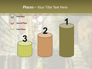 A Painting Of A Narrow Street With Flowers On It PowerPoint Template