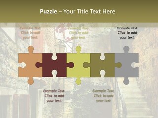 A Painting Of A Narrow Street With Flowers On It PowerPoint Template