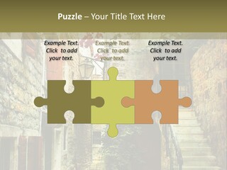 A Painting Of A Narrow Street With Flowers On It PowerPoint Template