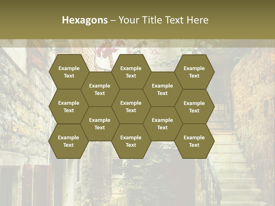 A Painting Of A Narrow Street With Flowers On It PowerPoint Template