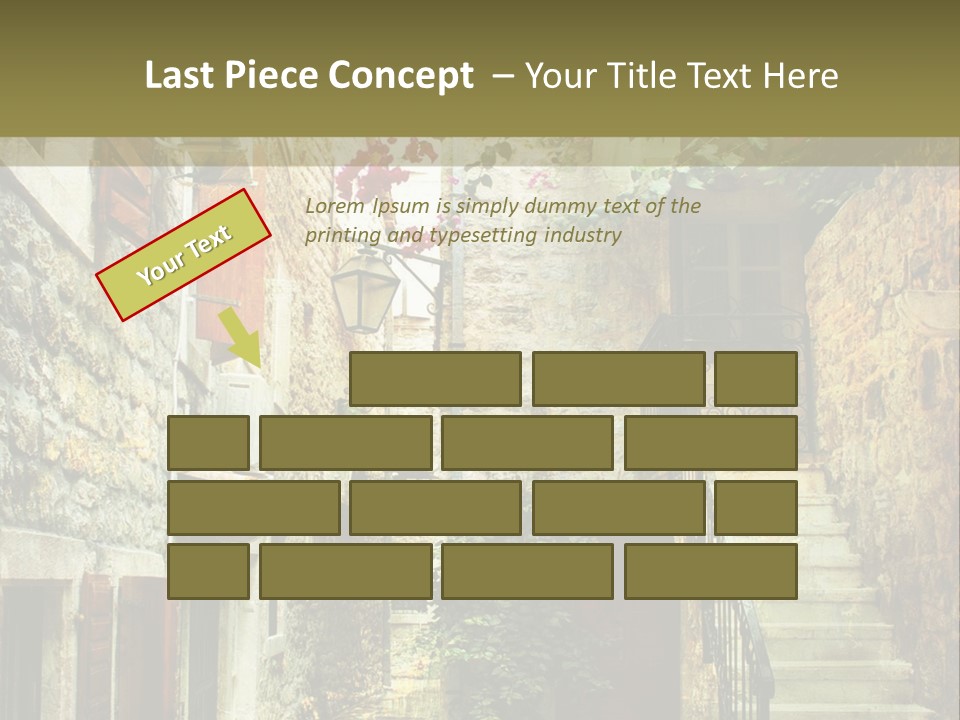 A Painting Of A Narrow Street With Flowers On It PowerPoint Template