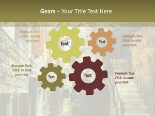 A Painting Of A Narrow Street With Flowers On It PowerPoint Template