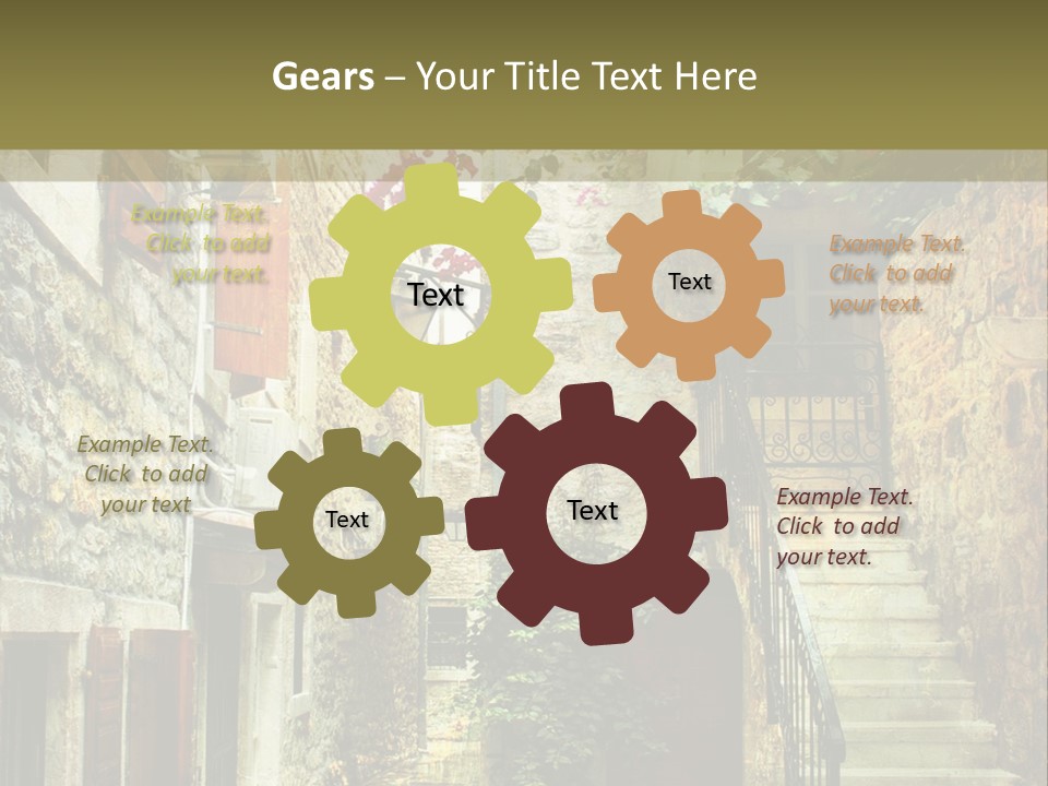 A Painting Of A Narrow Street With Flowers On It PowerPoint Template